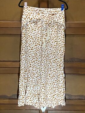 Simplee Apparel White and Brown Wide Leg Pants Sz L
